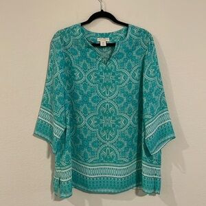 Cynthia Rowley Women’s Tunic Top 1X Blue Paisley Floral Print Lightweight